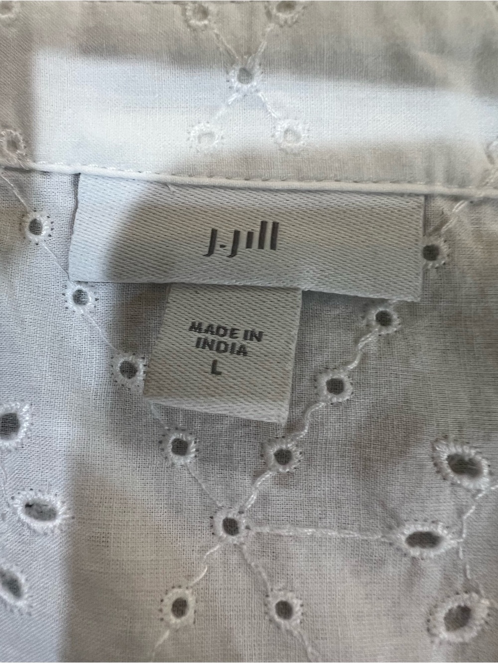 J.Jill Women’s Large White Eyelet Blouse 100% Cotton Puff Sleeve Boho Tunic - Picture 8 of 14